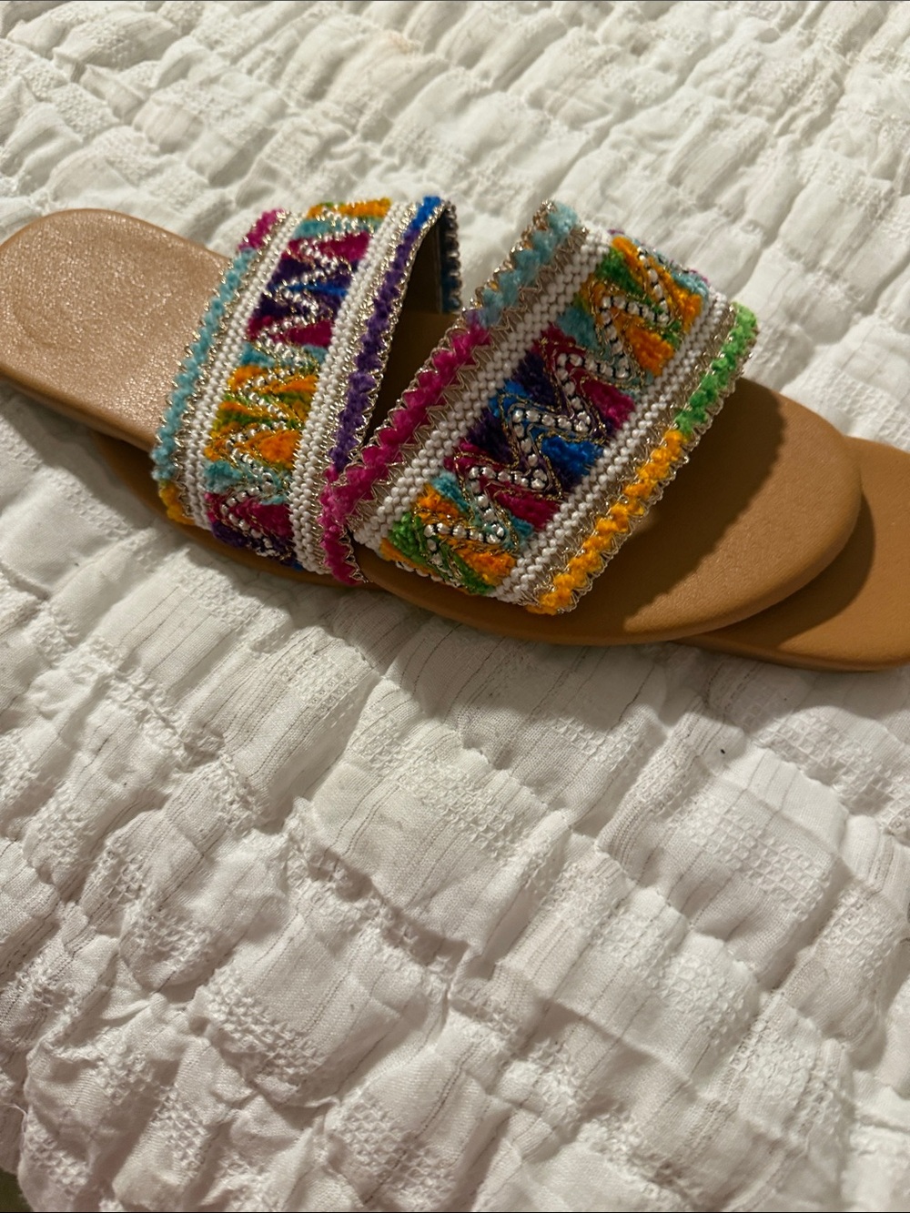 Embroidered Multi-Color Slide Sandals - Picture 2 of 2